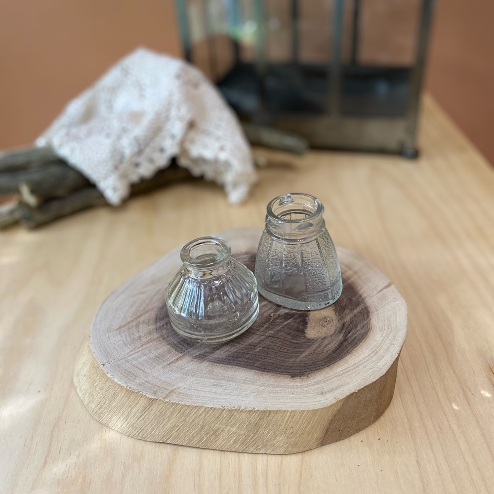 Set of Two vintage glass ink wells